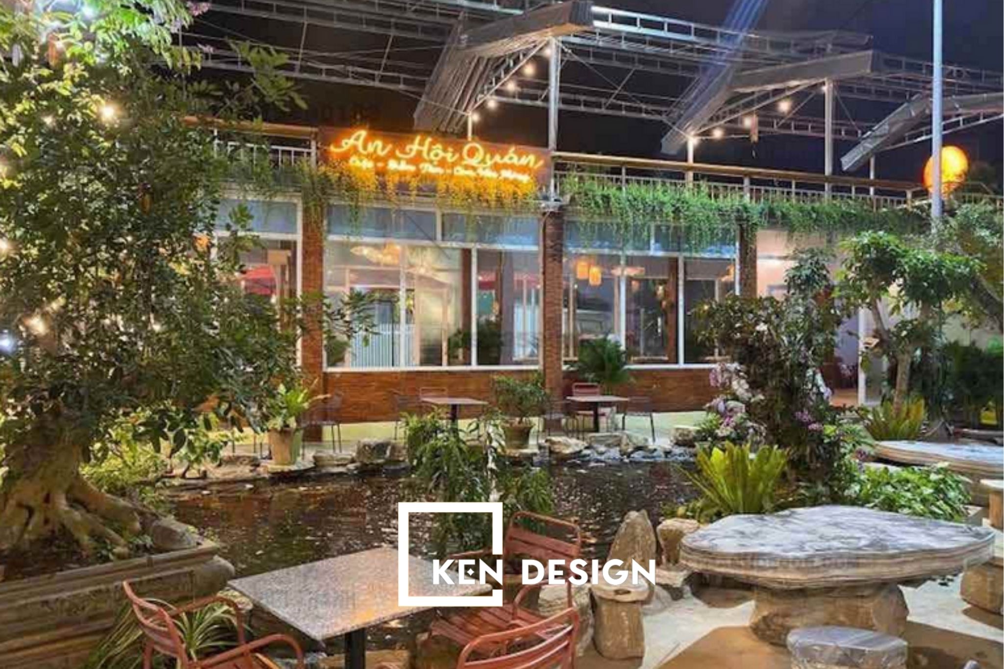 Mô hình quán cafe sân vườn tối giản